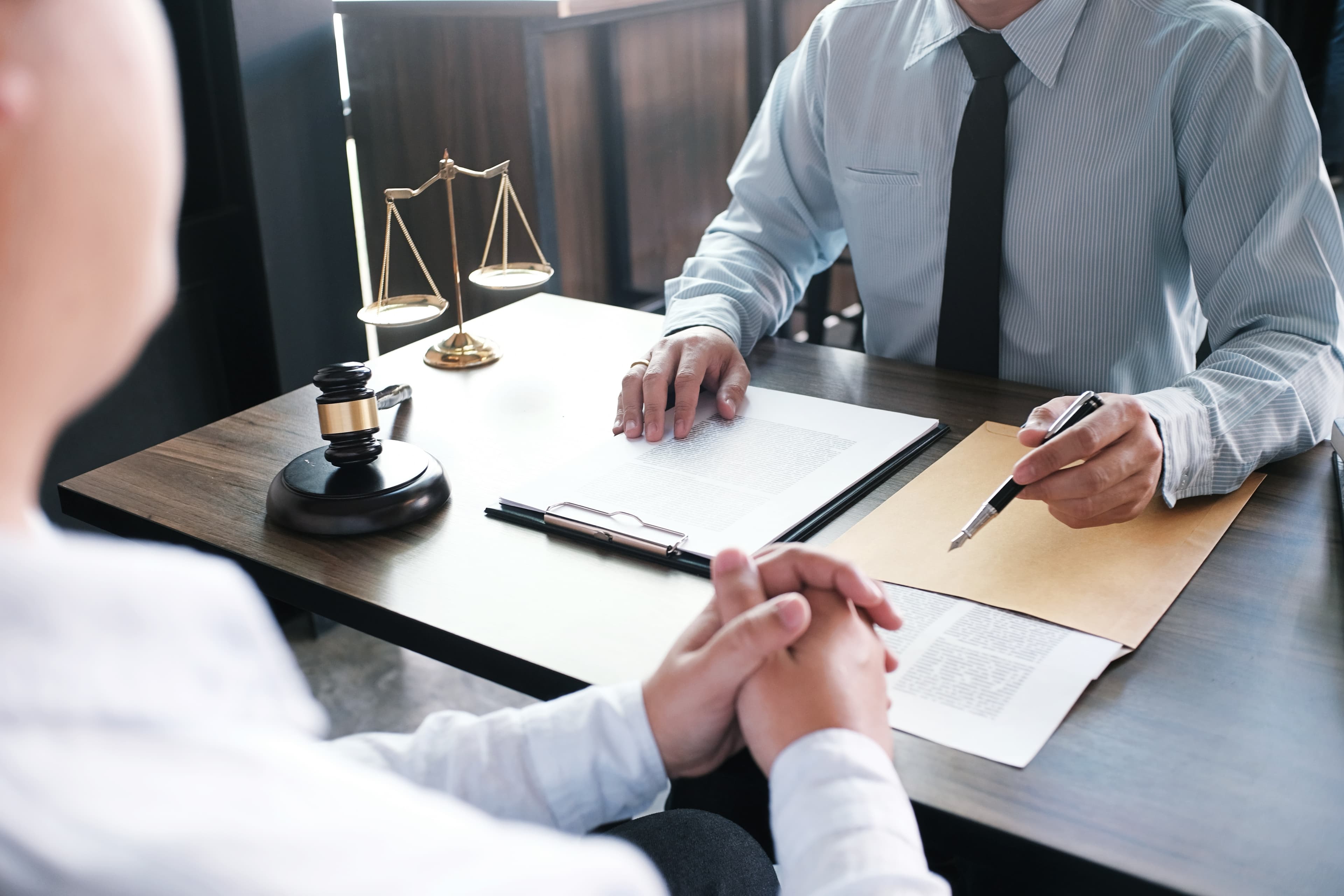 Law firm office with scales of justice